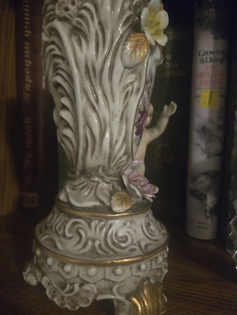 Porcelain Floral Cherub Accent Vase - Pink Multicolor